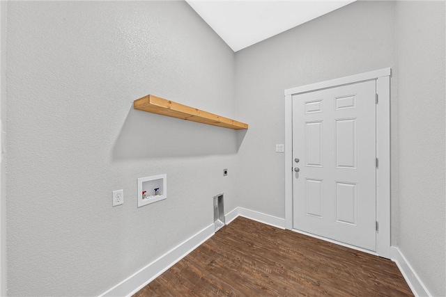 clothes washing area with washer hookup, electric dryer hookup, and dark hardwood / wood-style flooring