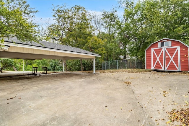 view of parking with a carport