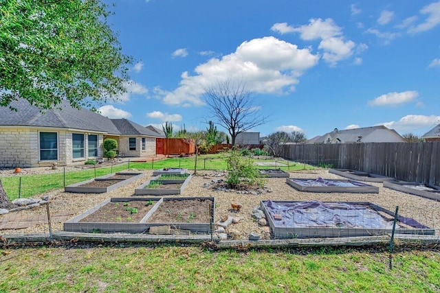 view of yard featuring a vegetable garden and fence