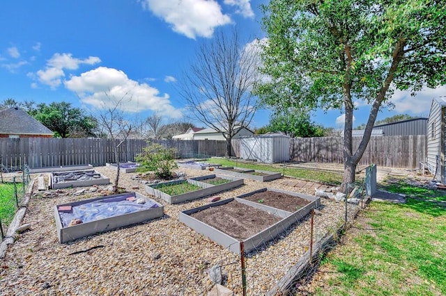 view of yard featuring a fenced backyard and a vegetable garden