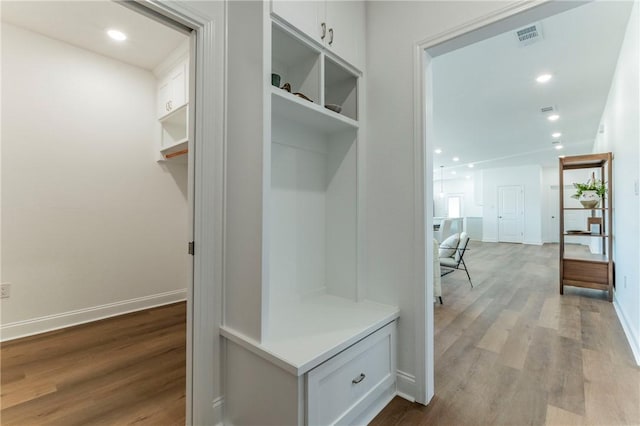 mudroom with wood-type flooring