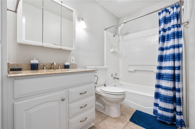 full bathroom featuring tile patterned floors, vanity, toilet, and shower / bath combo with shower curtain