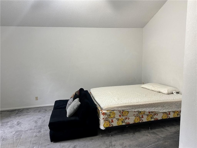 bedroom featuring carpet floors and a textured ceiling