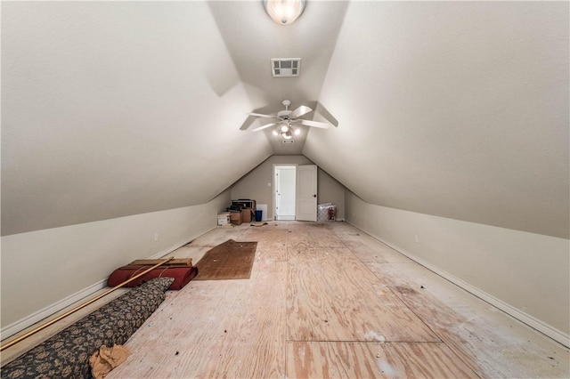 bonus room with ceiling fan and vaulted ceiling