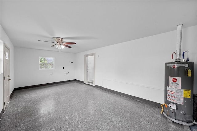 spare room featuring ceiling fan and gas water heater