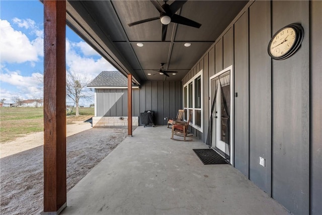 view of patio / terrace with ceiling fan