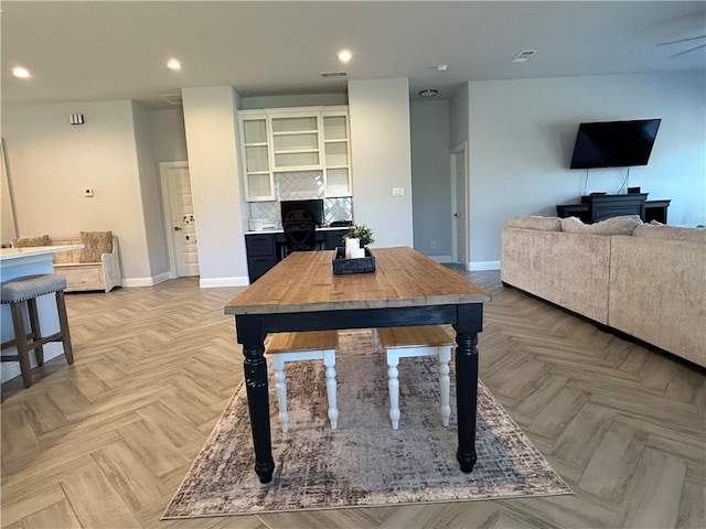 living room featuring light parquet floors