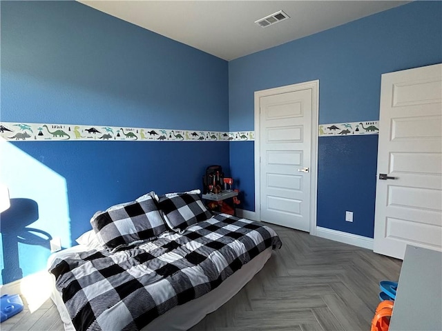 bedroom with parquet floors