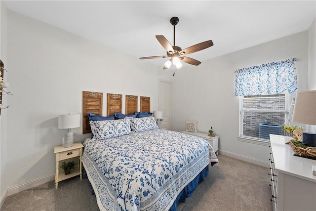 bedroom with carpet flooring and ceiling fan