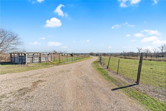 view of street with a rural view