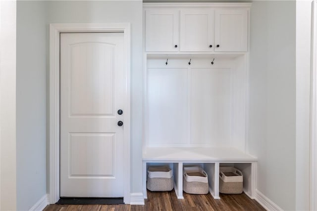 mudroom with dark wood-type flooring