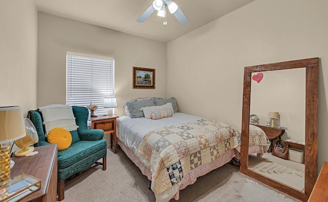 carpeted bedroom featuring a ceiling fan