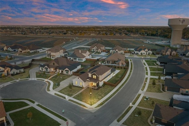 view of aerial view at dusk