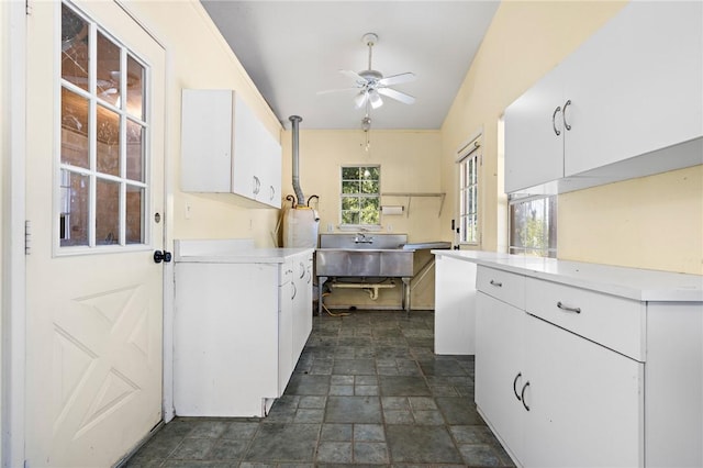 laundry area featuring ceiling fan and sink