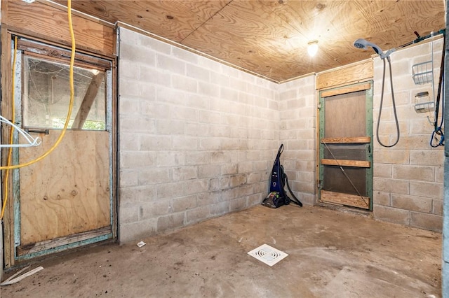 basement with wooden ceiling