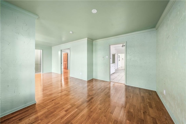 empty room featuring light hardwood / wood-style floors and crown molding