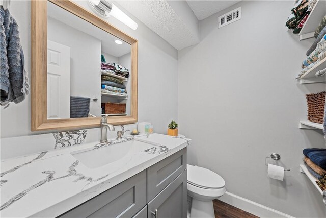 bathroom featuring vanity, toilet, and wood-type flooring