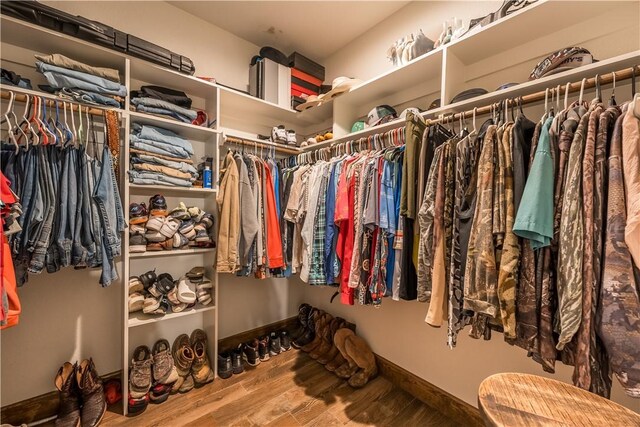 walk in closet featuring hardwood / wood-style flooring