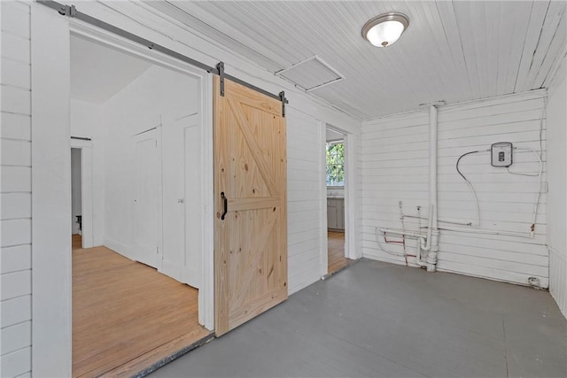 interior space with a barn door