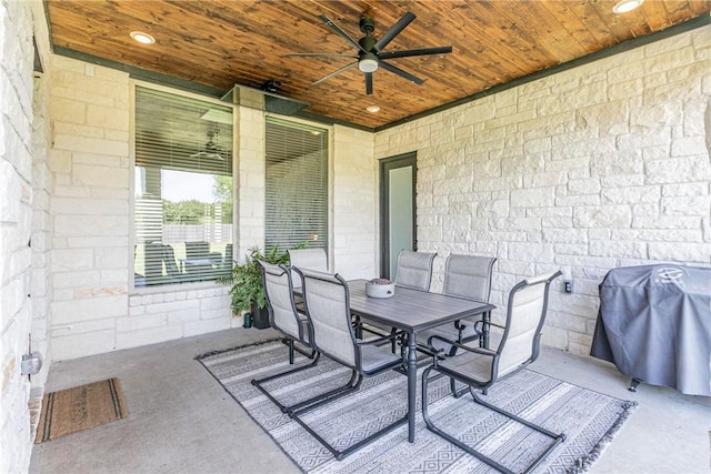 view of patio / terrace featuring ceiling fan and grilling area