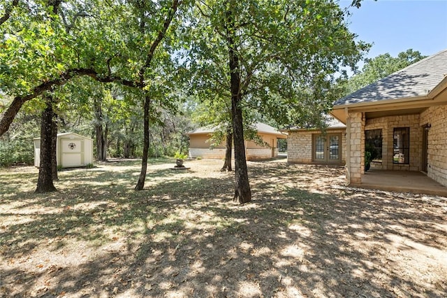 view of yard with a storage unit