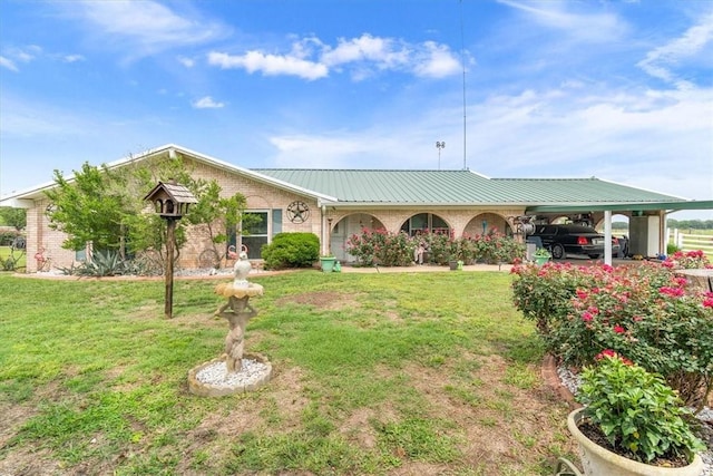 single story home with a carport and a front lawn