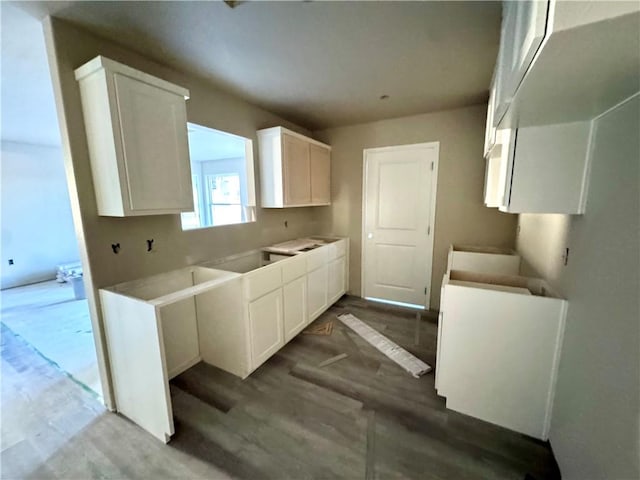 kitchen with white cabinetry and hardwood / wood-style floors