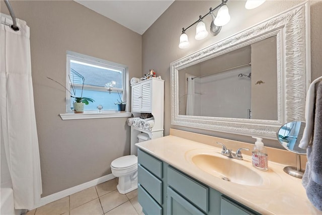 full bathroom featuring tile patterned floors, vanity, shower / bath combo, and toilet