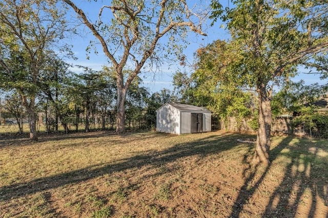 view of yard with a storage shed