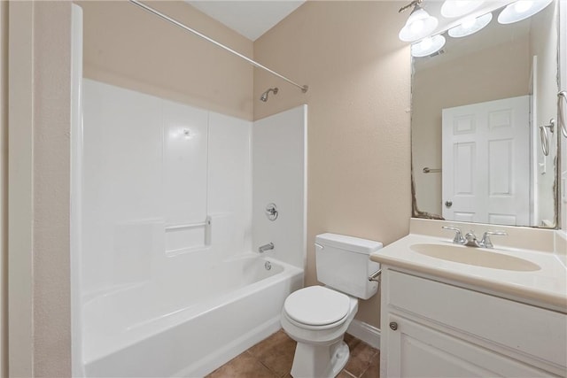 full bathroom featuring tile patterned flooring, shower / washtub combination, vanity, and toilet