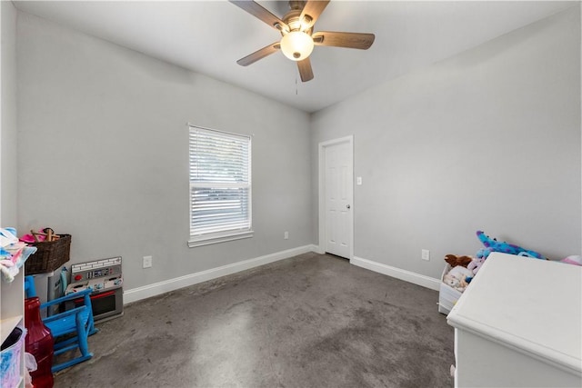 interior space featuring ceiling fan