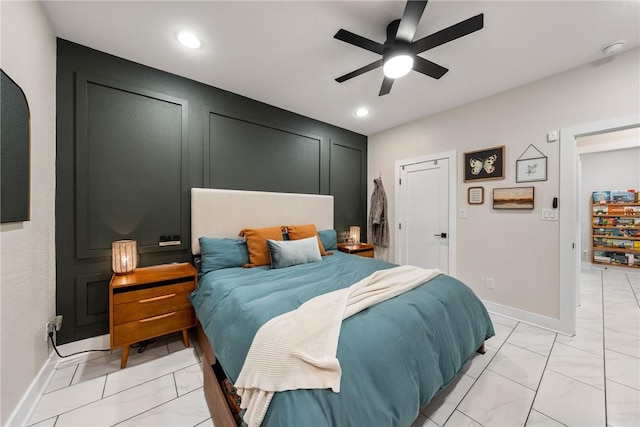 bedroom featuring ceiling fan