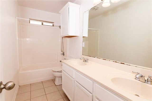 bathroom with tile patterned flooring, toilet, visible vents, and a sink