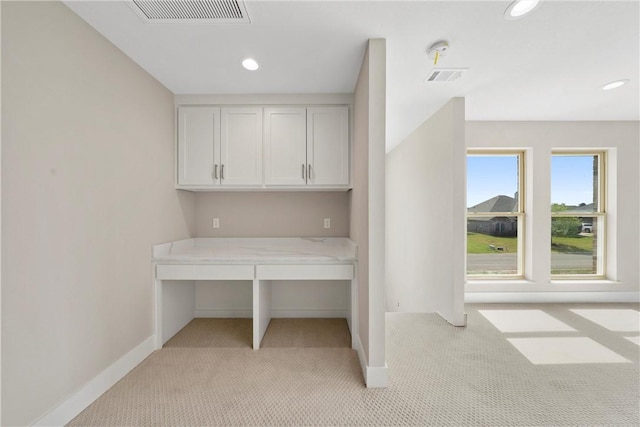 unfurnished office featuring light colored carpet