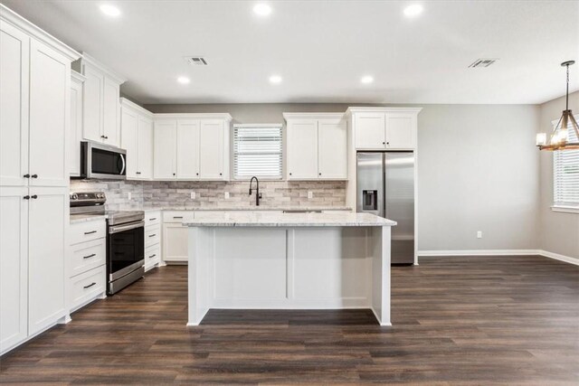 kitchen with a healthy amount of sunlight, dark hardwood / wood-style flooring, and stainless steel appliances