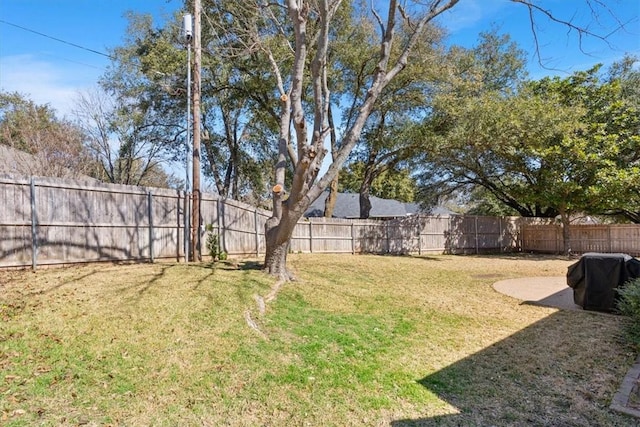 view of yard with a fenced backyard