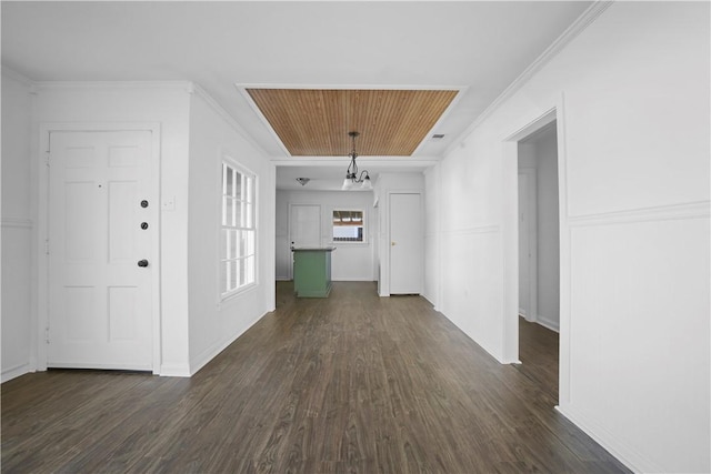 interior space featuring dark hardwood / wood-style flooring and crown molding