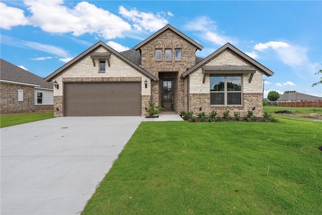 craftsman inspired home with a front lawn and a garage