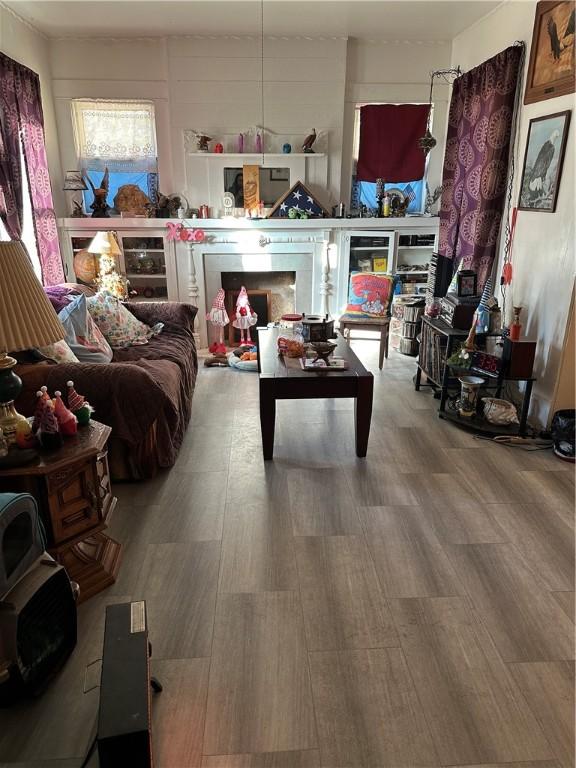 living room with wood-type flooring