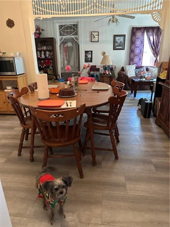 dining area with ceiling fan