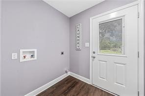 laundry room with washer hookup, dark hardwood / wood-style floors, and hookup for an electric dryer