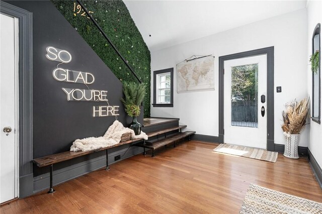 mudroom with hardwood / wood-style floors