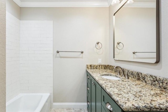 bathroom with vanity and ornamental molding