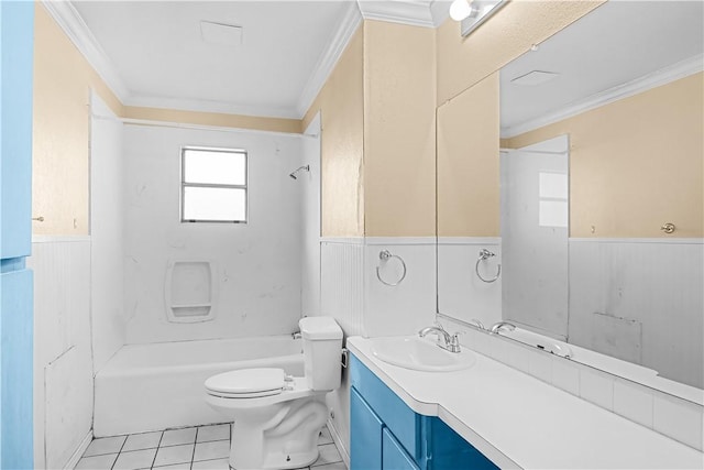 full bathroom featuring vanity, toilet, and ornamental molding