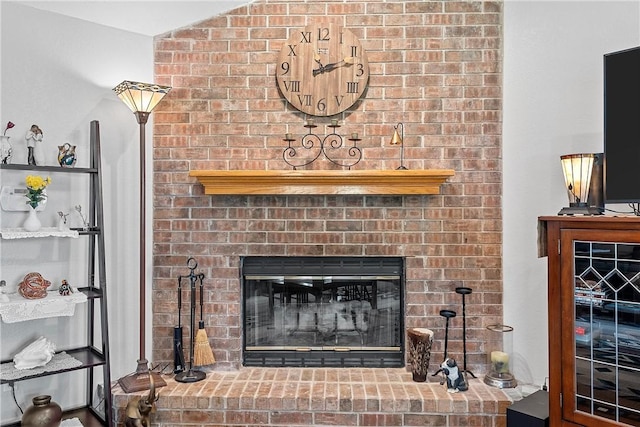 room details with a brick fireplace