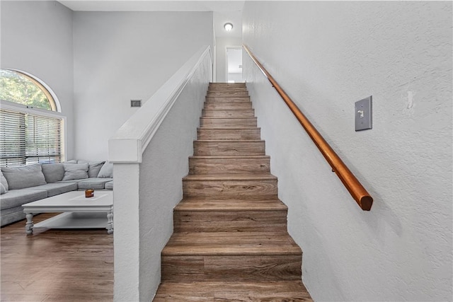 staircase featuring wood-type flooring