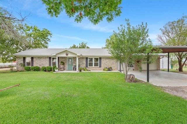 ranch-style house featuring a front yard and a carport