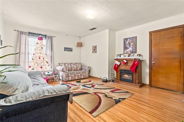 living room with hardwood / wood-style floors