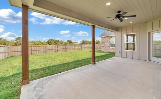 view of patio / terrace featuring ceiling fan