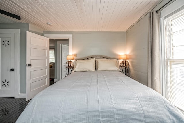 bedroom with wooden ceiling